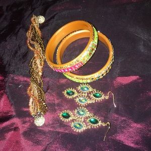 2 bangles 1 seed bead bracelet , 1 earrings